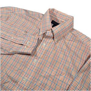 Brooks Brothers Men’s L Non Iron Orange Check Long Sleeve Button Down Shirt EUC